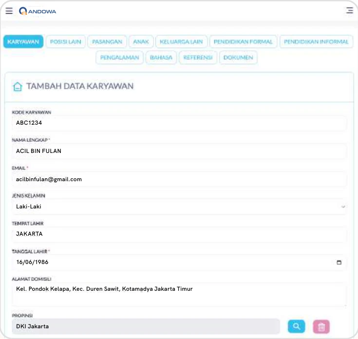 Formulir Tambah Data Karyawan