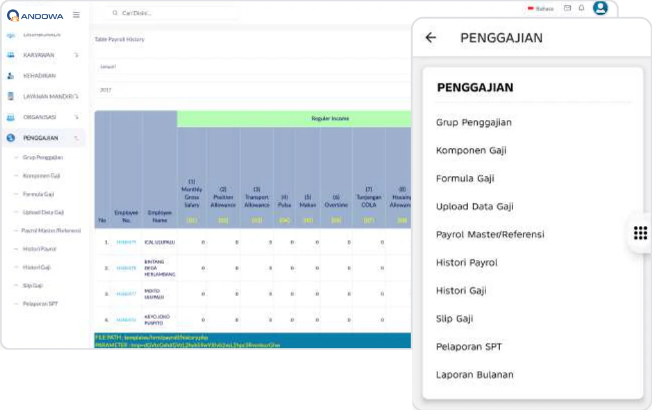 Tabel penggajian dan menu Penggajian