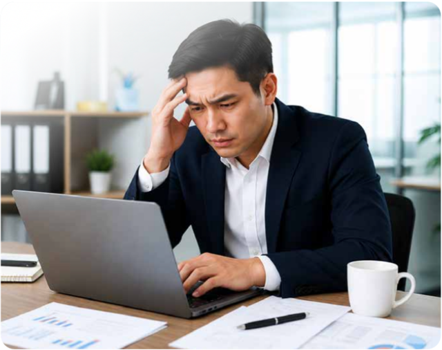 Frustrated man with laptop