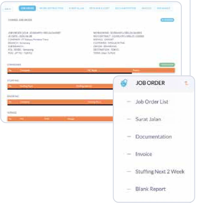 Halaman Job Order dan menu Job Order